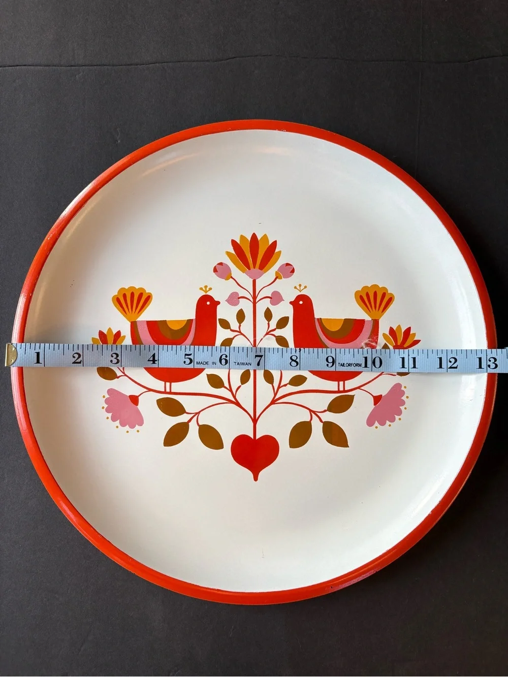 Vintage Melamine 1970’s Serving Tray with Scandinavian Folk Art Design MCM Japan